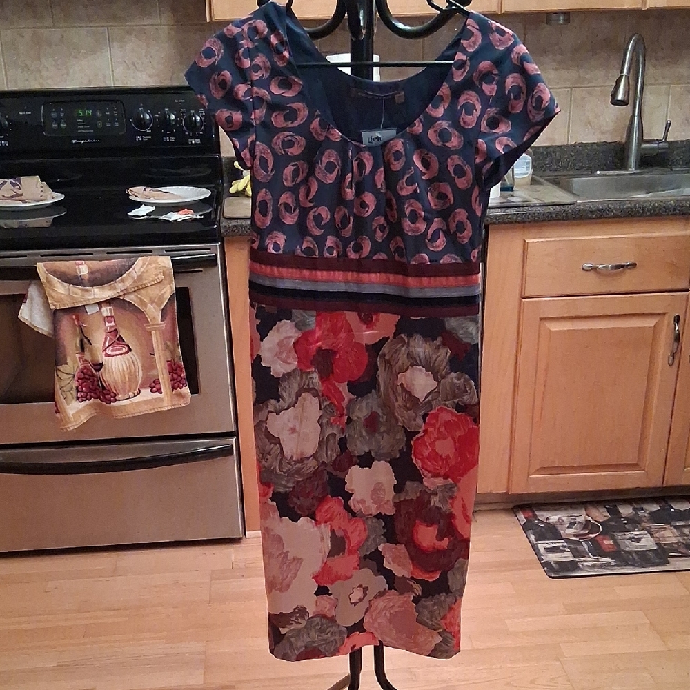 Boden Navy and Coral Floral Midi Dress